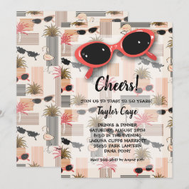 Convites Retro Sunglasses and Palms 50th Birthday