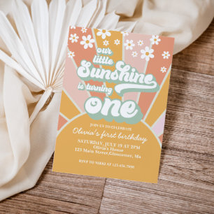 Convites Retro Sunshine Daisy boho floral primeiro anivers