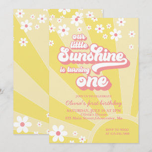 Convites Retro Sunshine margarida boho floral primeiro aniv