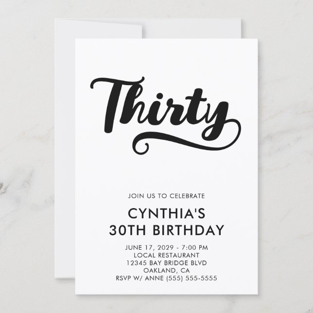 Convites Retro Swash Bold Script 30º Aniversário (Frente)