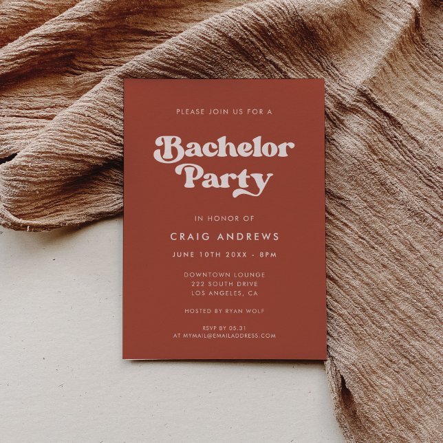 Convites Retro Terracotta Bachelor Party (Criador carregado)