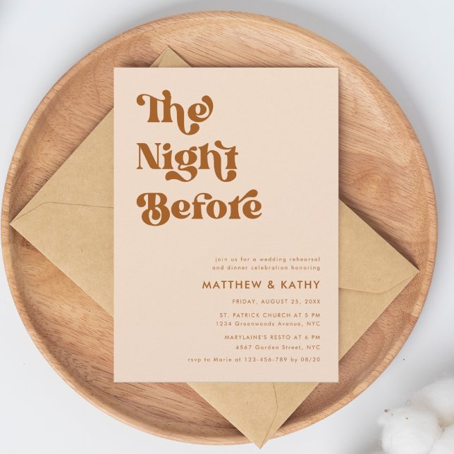 Convites Retro Terracotta Na Noite Antes Do Janto De Ensaio (Criador carregado)