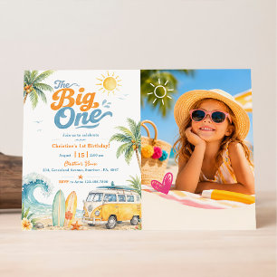 Convites Retro The Big One Praia de Surf 1º Aniversário
