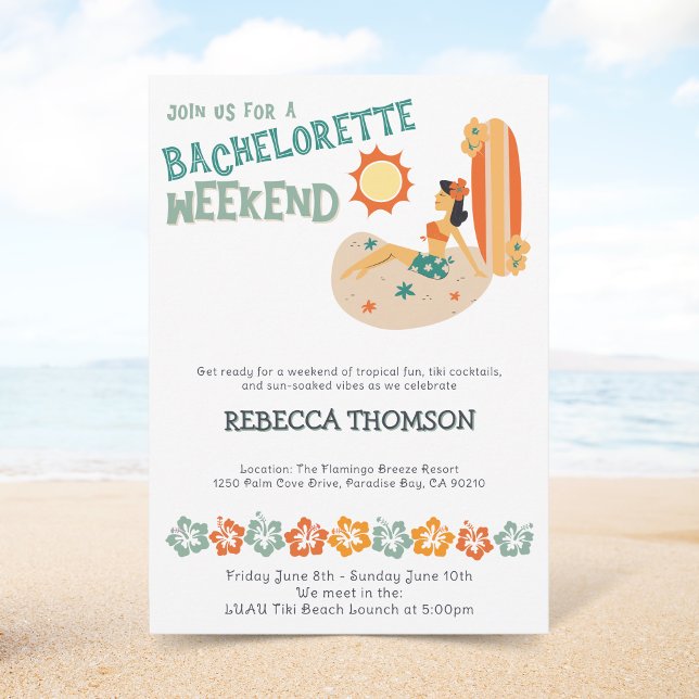 Convites Retro Tiki Tropical Beach Fim de semana Bacheloret (Criador carregado)
