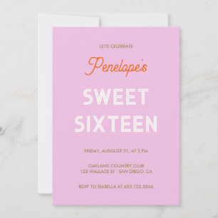 Convites Retro tipográfico negro Doce dezesseis - rosa lilá
