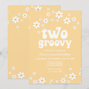 Convites Retro Two Groovy margarida boho floral segundo ani
