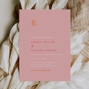 Convites Retro Verão Casamento de Monograma Cor-de-Rosa e