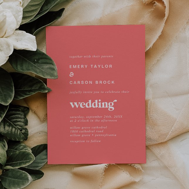 Convites Retro Verão | Casamento Rosa Quente (Criador carregado)