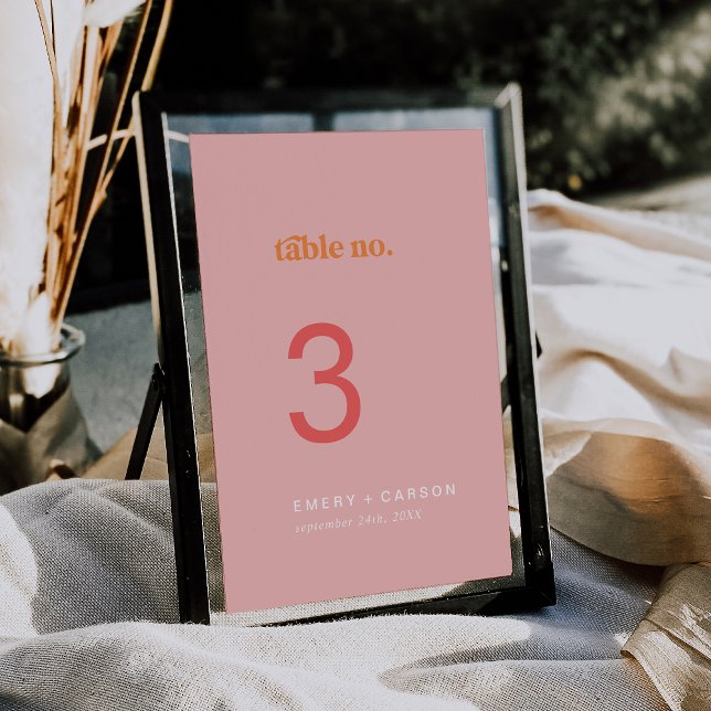 Convites Retro Verão | Números de tabela de casamentos cor- (Retro Summer | Pink Orange Wedding Table Numbers)