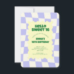 Convites Retro Verificador Roxo de Groovy Sweet 16<br><div class="desc">Festa de aniversário do Padrão do Verificador de Groovy Roxo</div>