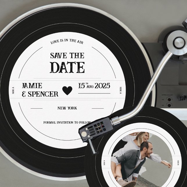 Convites Retro Vinil Record Foto Casamento Salvar Data (Vinyl record - photo save the date)
