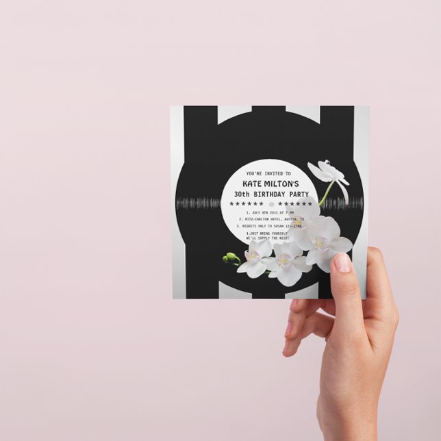 Convites Retro Vinil Record Modern Orchids Birthday Invites (Criador carregado)