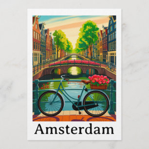 Convites Retro Vintage Amsterdã Holanda Canal Cidade Viagem