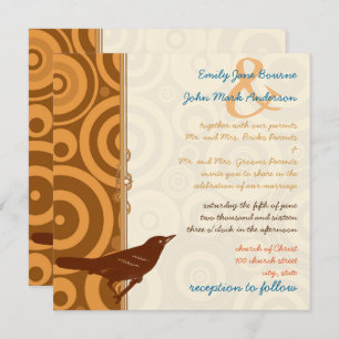 Convites Retro Vintage Bird Orange Brown Modern Circles