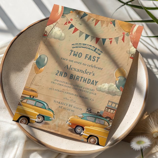Convites Retro Vintage Car Two Fast Birthday (Criador carregado)
