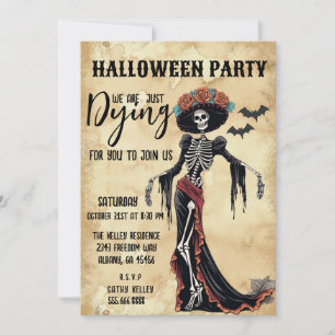 Convites Retro Vintage Catrina Skeleton Festa de Halloween