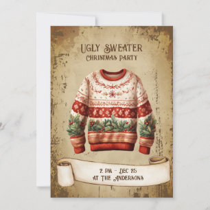 Convites Retro Vintage Ugly Sweater Festa de Natal