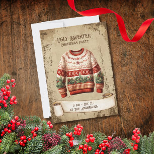 Convites Retro Vintage Ugly Sweater Festa de Natal