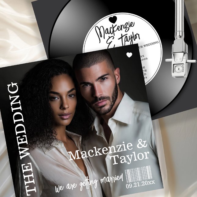 Convites Retro Vinyl Record Photo Cover Wedding (Retro Vinyl Record Photo Cover Wedding Invitation by Ricaso - Fun novelty music lover invite)