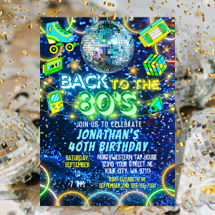 Convites Retro Volta aos Anos 80 Colorido Neon Glow Anivers