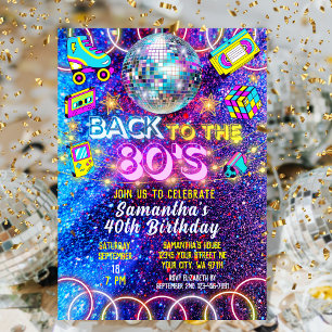 Convites Retro Volta aos Anos 80 Colorido Vívido Neon Brilh
