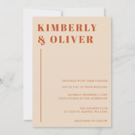 Convites Retro Watercolor Stripes Terracotta Orange Casamen