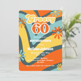 Convites Retro Wave Daisies Groovy 60º aniversário verde