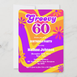 Convites Retro Wave Daisies Groovy 60th Orange Birthday