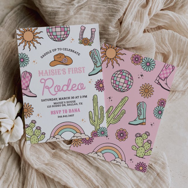 Convites Retro Western Girl First Rodeo Birthday (Criador carregado)