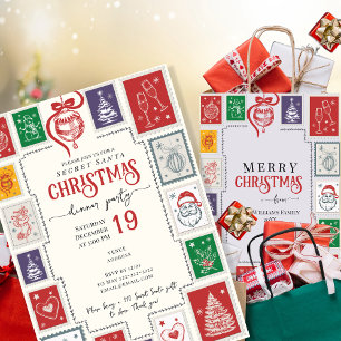 Convites Retro Whimsical Stamps Doodles de Natal