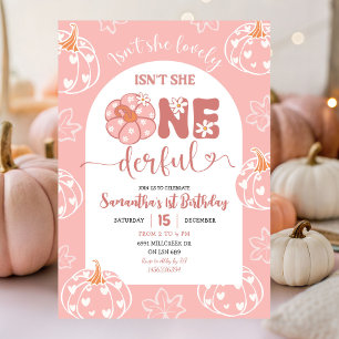 Convites Retro Whimsso Rosa Pumpkin Onederfull Birthday