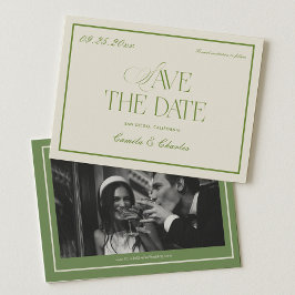 Convites Retro White and Green Wedding Save the date Photo 