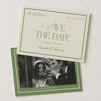 Convites Retro White and Green Wedding Save the date Photo