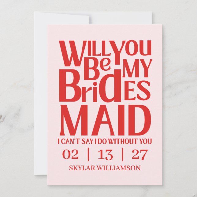 Convites Retro Will You Be My Bridesmaid Red Pink (Frente)