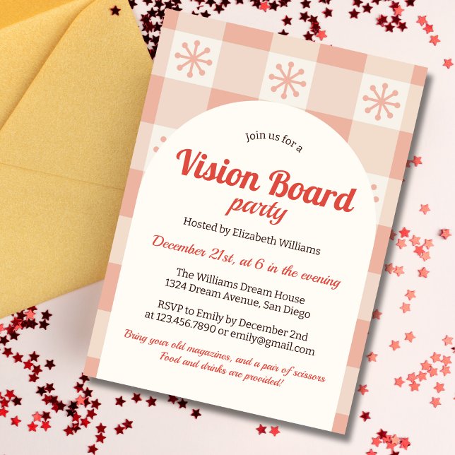 Convites Retro Winter Snowflakes Dream Vision Conselho Part (Retro Winter Snowflakes Dream Vision Board Party Invitation)
