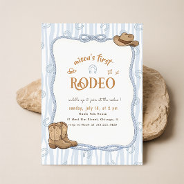 Convites Retro Xadrez Azul Cowboy Primeiro Rodeio Aniversár