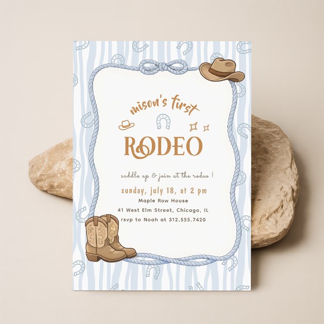 Convites Retro Xadrez Azul Cowboy Primeiro Rodeio Aniversár (Criador carregado)
