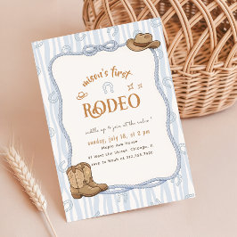 Convites Retro Xadrez Azul Western Cowboy Rodeio 1º Anivers