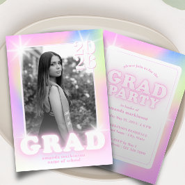 Convites Retro Y2K Cyber Pink Neon Graduation Photo Party