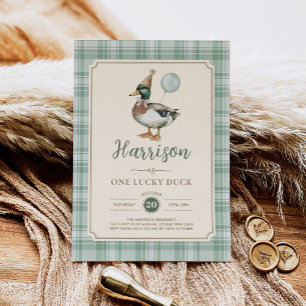 Convites Retron One Lucky Duck Green Balloon primeiro anive