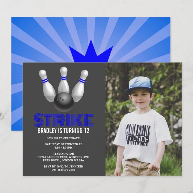 Convites Retrorna Boliche Qualquer Foto De Aniversário De I (Frente/Verso)