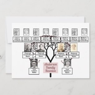 Convites Reunião da família Burgundy Fractal Tree 3 Gener