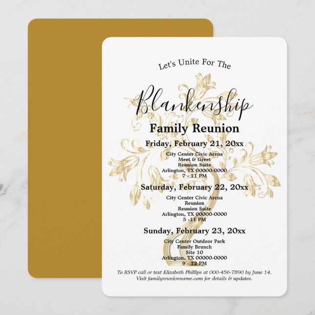Convites Reunião da família de três dias da árvore de ouros (Frente/Verso)