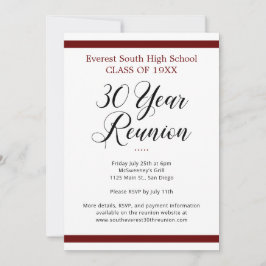 Convites Reunião de Classe Minimalista de 30 Anos de Vermel