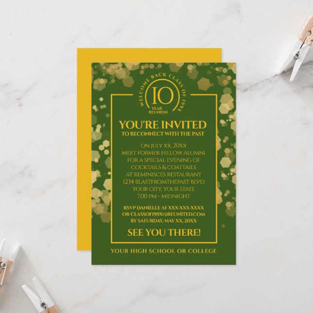 Convites Reunião de Classe Verde e Dourada (Frente/Verso In Situ)