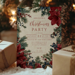 Convites Reunião de Natal Floral Rustic Winter
