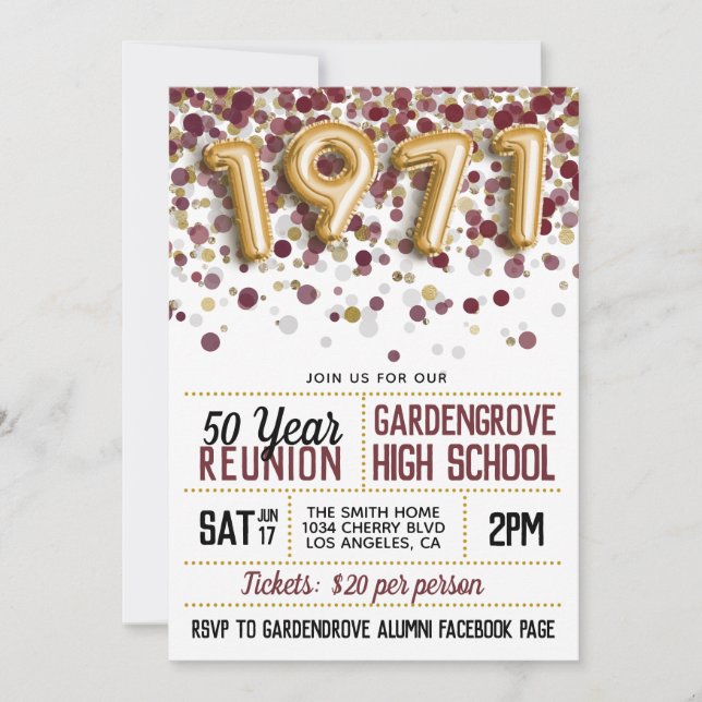 Convites Reunião do Segundo grau College de 1971 (Frente)