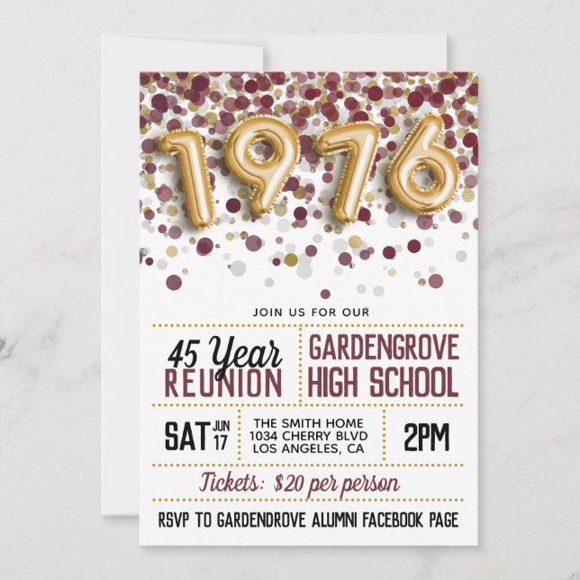 Convites Reunião do Segundo grau College de 1976 (Frente)