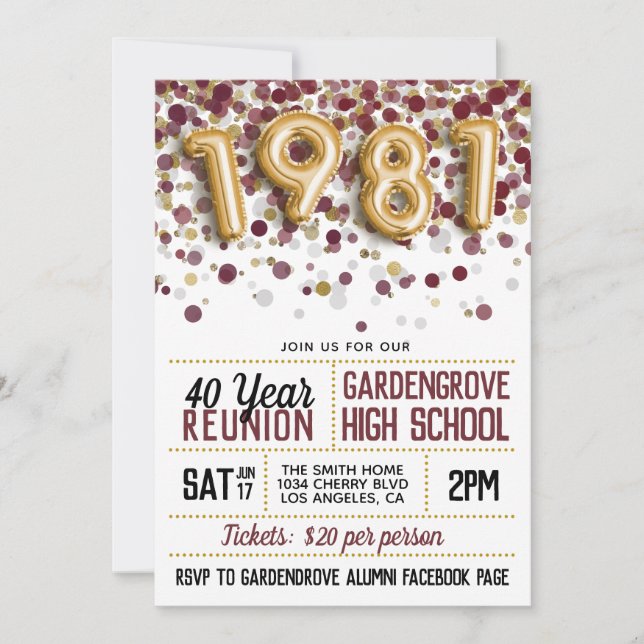 Convites Reunião do Segundo grau College de 1981 (Frente)