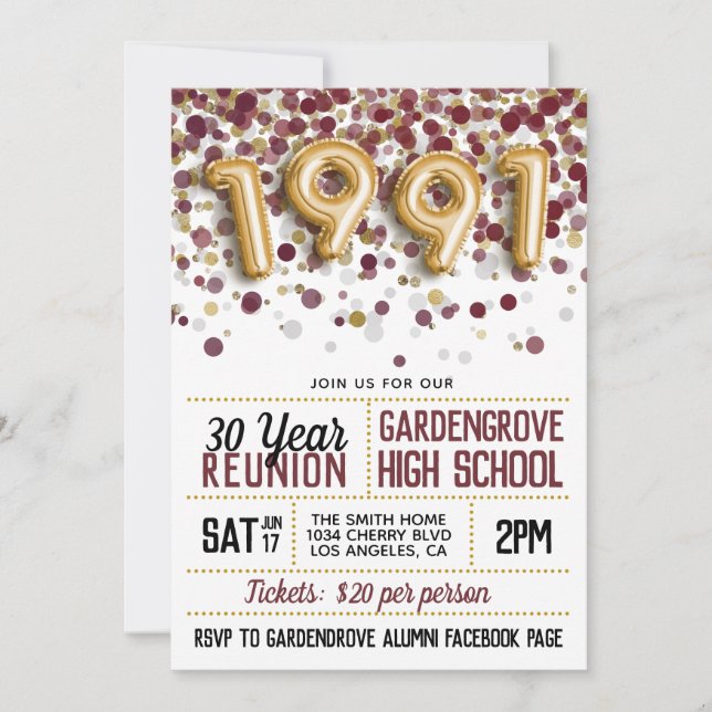 Convites Reunião do Segundo grau College de 1991 (Frente)